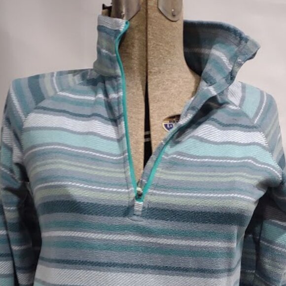 EDDIE BAUER WOMEN'S STRIPED FLEECE 1/4 ZIP PULLOVER SUPER SOFT RAGLAN SLEEVES S - Picture 2 of 16